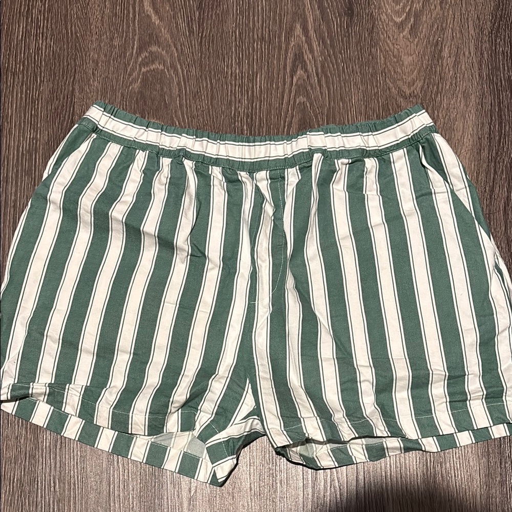 Zara Striped Green and White Women's Shorts Size XL